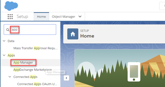 Searching Salesforce App Manager to create an OAuth App