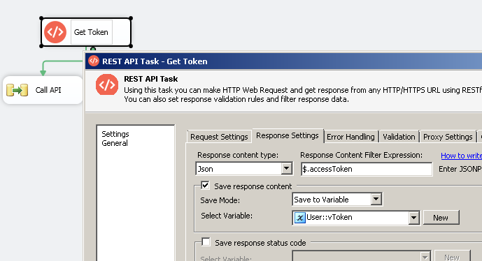 Configure Response Tab - Extract API Token for Salesforce Marketing Cloud API calls